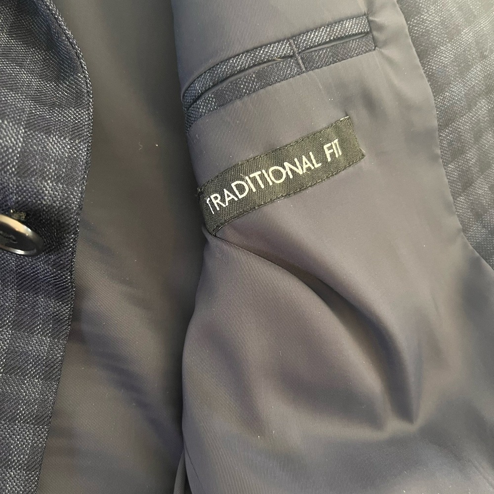 Jos A Bank Traveler Traditional Fit Blazer Suit Coat 46 Blue Plaid Check Stretch - Picture 11 of 12